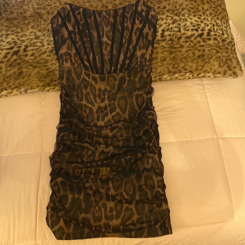 Miss Lola Leopard Print Ruched Dress